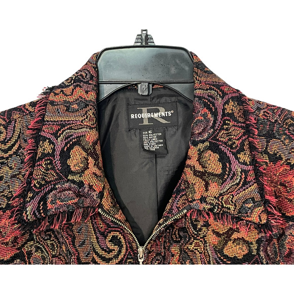 3-FOR-$30 Requirements Sz 16 Paisley Tapestry Jacket Zip-Up Collar has Fringe - Picture 6 of 12